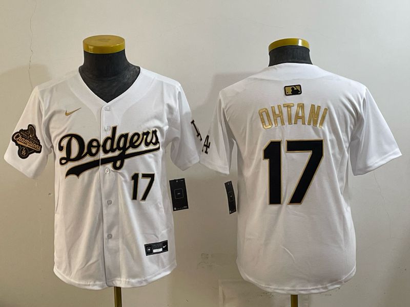 Youth 2026 Los Angeles Dodgers #17 Ohtani White Gold Game Nike MLB Jersey style 004->youth mlb jersey->Youth Jersey